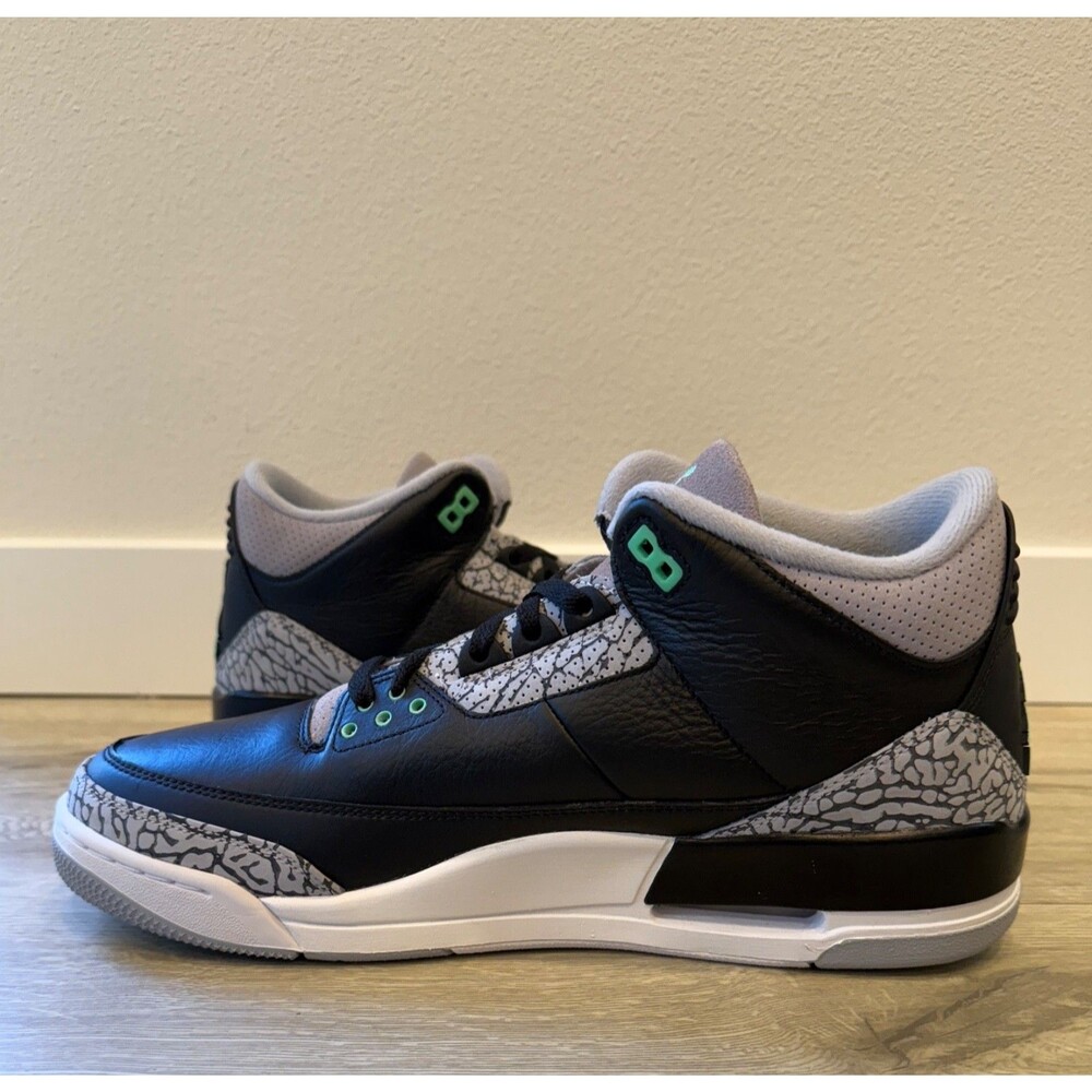 NWB AIR JORDAN 3 RETRO BLACK GREEN GLOW WOLF GREY Nike Men’s 12 CT8532-031 - Picture 6 of 15